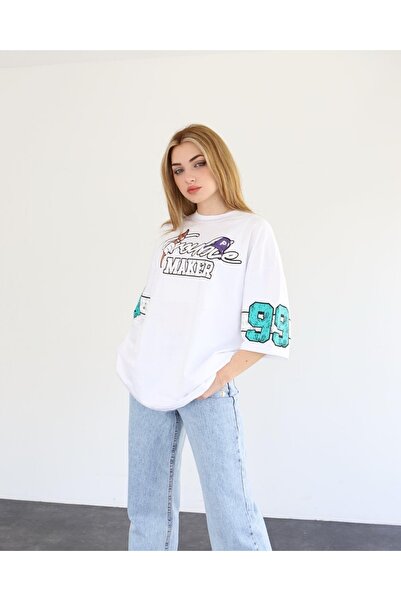 FUWEAR تي شيرت Trouble Bunny منقوش للجنسين مقاس كبير