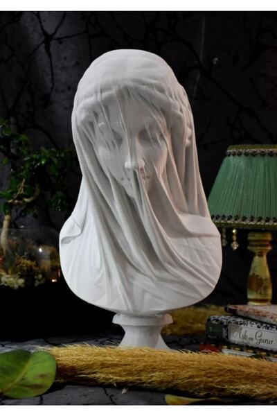 LivadoHome Duvaklı Gelin Büyük Tüllü Kadın Büst Heykel