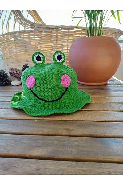 Handmade Frog Patterned Women's and Men's Hat, 100% Cotton