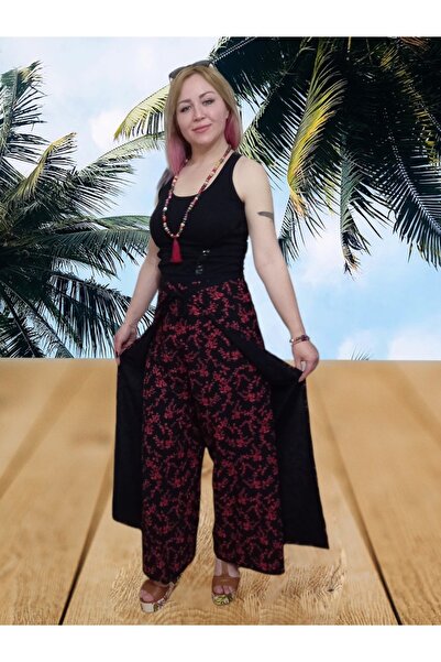 boutique venüs Bulmaca Pantolon Siyah Kırmızı Renkli Standart Beden