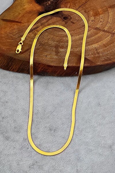 Aykat Italyan Yassı Zincir Kolye Gümüş Ezme Yaldızlı Kadın Kolye 925 Ayar Uc-396