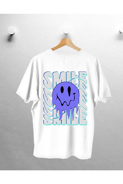 CANDEL Λευκό Μπλε Oversize Smile εμπριμέ μπλουζάκι