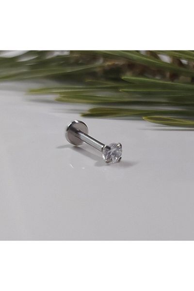 Işıl Işıl Surgical Steel Zircon Stone Silver Gray Piercing, Earring, Ear, Lip, Cartilage, Tragus, Helix