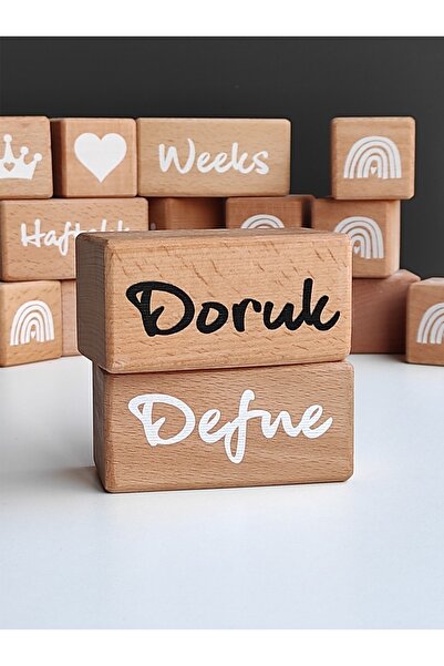 WooDanica مكعبات ذاكرة خشبية قطعة واحدة مكعب اسم للأم والطفل، مكعب تذكاري لالتقاط الصور والديكور