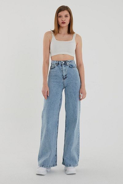 Ramrod Juli 90's Lycra Blue Snow pentru femei cu talie super înaltă, picior largi, blugi din denim Pantaloni palazzo