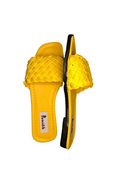 Pomidik Women's Yellow Braided Single Strap Summer Slippers