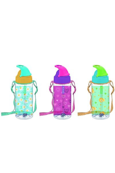 Gıpta Crystal Tritan Patterned Water Bottle with Straw 500cc (mixed Color) K7507