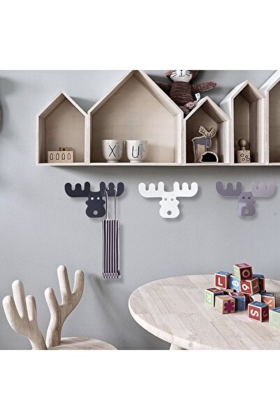 Bidoluraf Geyik Desenli Dekoratif Metal Askılık 3lü Set