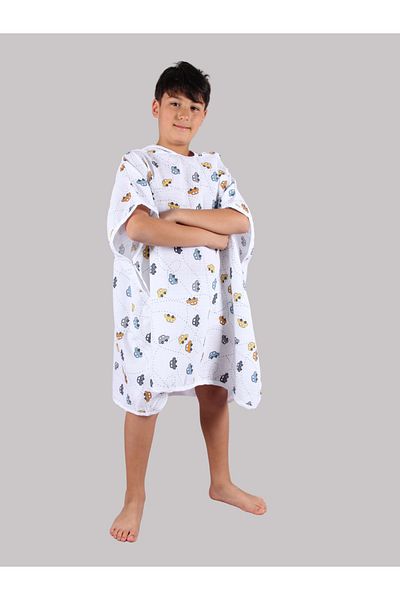 DİDABABY Car Patterned Muslin Hooded Double Layer Poncho Bathrobe