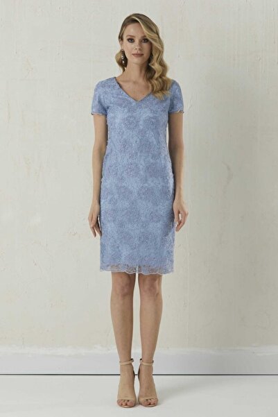 Selen Giyim V Yaka Kısa Kol Pul Payetli Elbise