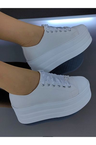 Ayakkabı Tutkusu Stilo ® Bridal Shoes White Linen Platform Flat Sole 7cm Extremely Comfortable