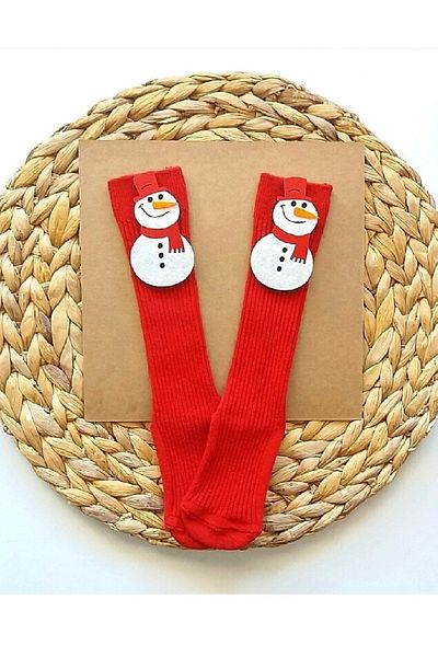 Panowill Design Girl Boy Baby Snowman Felted Winter Themed Knee Socks