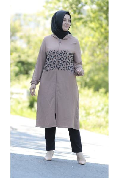 Zey&Ka Butik Large Size Leopard Detail Zipped Wear Cap
