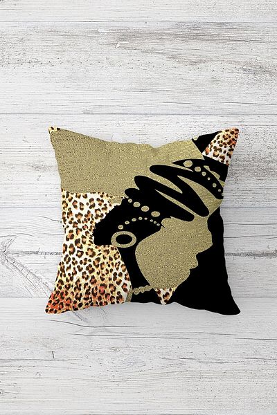 on the clouds Fetă de pernă cu fermoar ascuns cu imprimeu dublu pentru femei etnice leopard negru