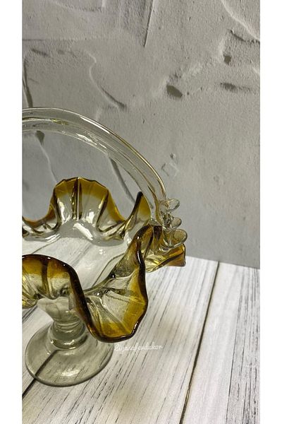 Liya Murano Ruffle Basket Sugar Bowl Fruit Holder Blown Glass (20 cm)