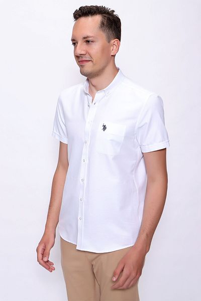 U.S. Polo Assn. Κοντομάνικο λευκό υφαντό κανονικό πουκάμισο