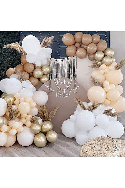 Parti dolabı 15 Balloons: 5 Brown, 5 Matte White, 5 Sea Sand Skin Colored Pastel Balloons