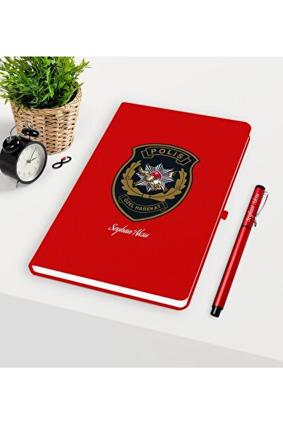 Bk Gift Kişiye Özel Polis Özel Harekat Temalı Kırmızı Defter Kalem Seti