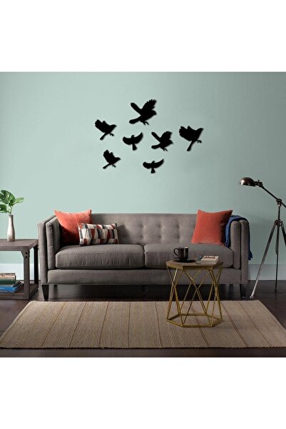 softclass Modern Serçe+7 Kuş Ahşap Dekoratif Duvar Süsü