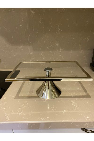 Liya Silver Cake Stand Round And Rectangular Cake Holder Set