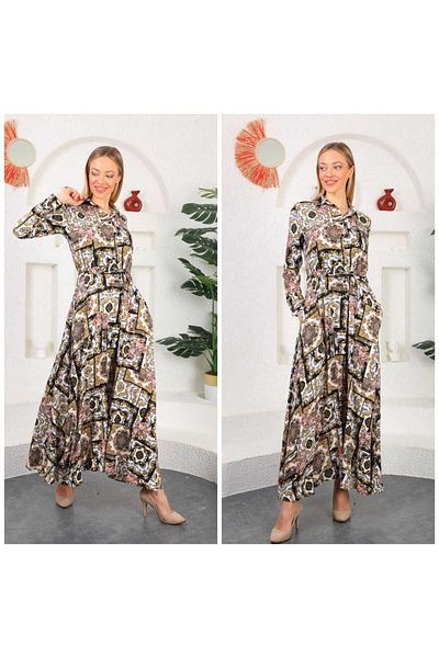 CİXAPLE Rochie lungă din viscoză cu guler cămașă