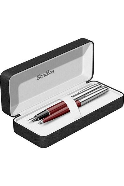 Scrikss Metropolis Fountain & Ballpoint Pen Set Burgundy 78