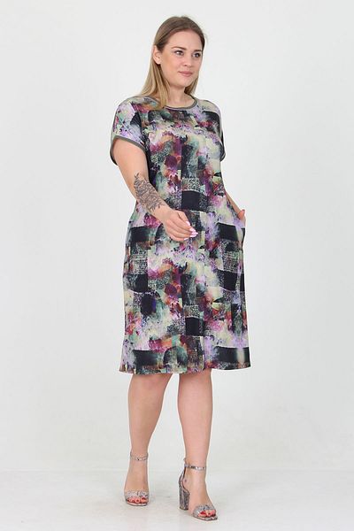 Neşeli Butik Women's New Season Patterned Midi Length Plus Size Viscose Dress Aysl19
