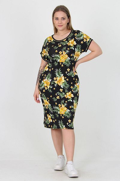 Neşeli Butik Women's Viscose Floral Patterned Plus Size Summer Dress Aysl30