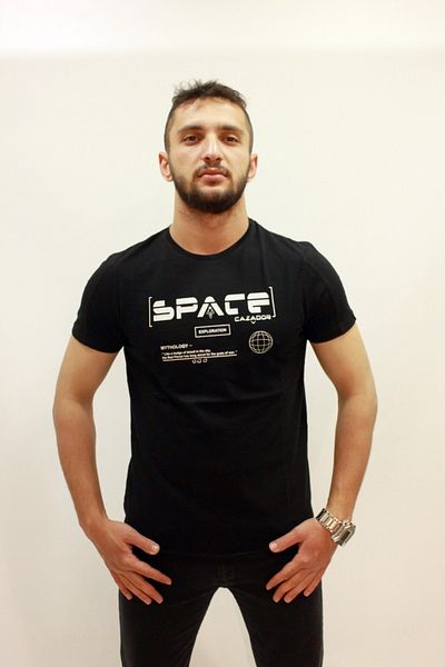 Cazador Ανδρικό μπλουζάκι Jazz 4172 Space Printed Crew Neck Μαύρο