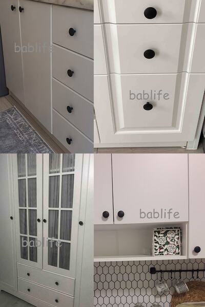 bablife 5 Pcs Matte Black Plain Button 35mm Diameter Drawer Cabinet Furniture Handles