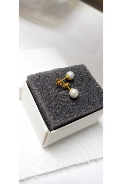 Bilsen Store 925 Ayar Altın Kaplama Inci Küpe