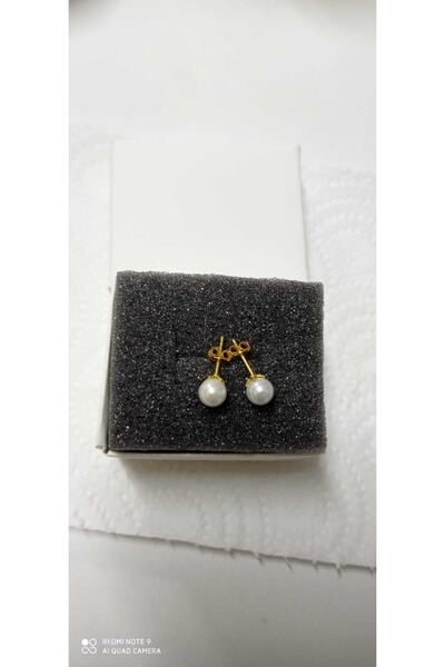 Bilsen Store 925 Ayar Altın Kaplama Inci Küpe