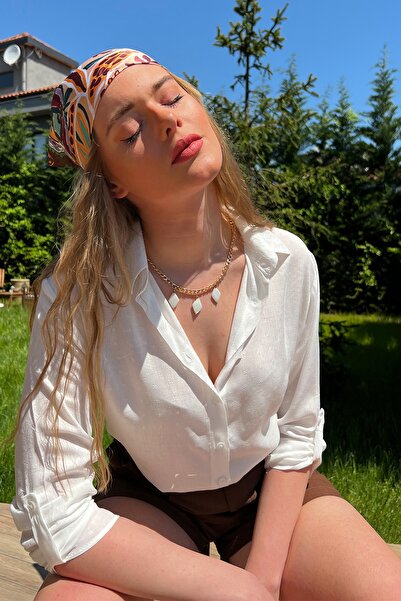 Trend Alaçatı Stili Női fehér Dobby puha textúrájú Epaulet ujjú, normál szabású HK08075