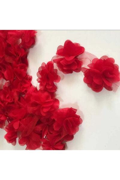 tuhafiyecimiz Ribbon Chiffon Flower 9 Meters in BallLaser Cut Tulle Flower Red