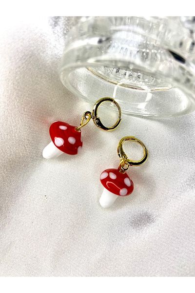 SINE ACCESSORY Glass Red Mushroom Earrings