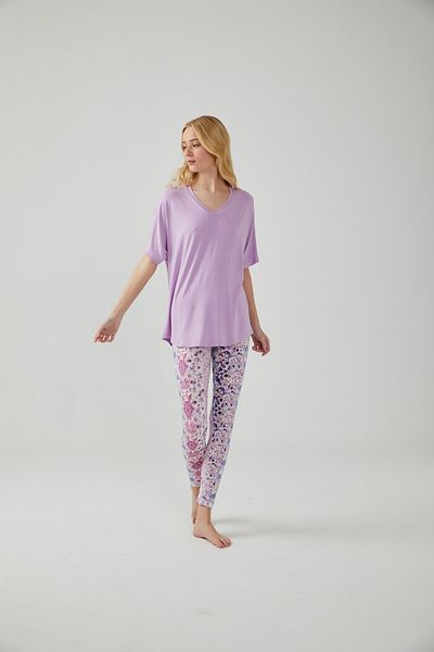 Pamuk & Pamuk Lilac V-Neck - Floral Patterned Tights Set