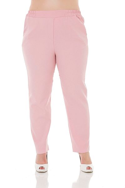 DISENTIS MODEST Large Size Powder Trousers with Elastic Waist Side and Back Narrow Leg Pockets
