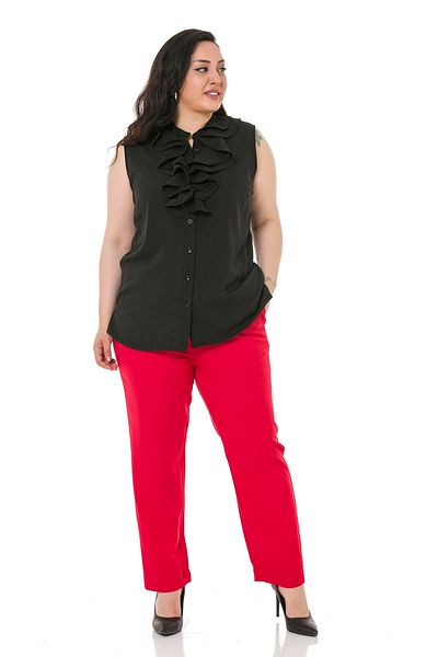 DISENTIS MODEST Large Size Red Trousers with Elastic Waist, Side and Back and Narrow Leg Pockets