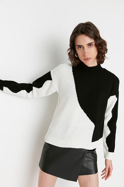 Trendyol Collection Pulover de tricotaje blocate de culoare neagră TWOAW23KZ00329