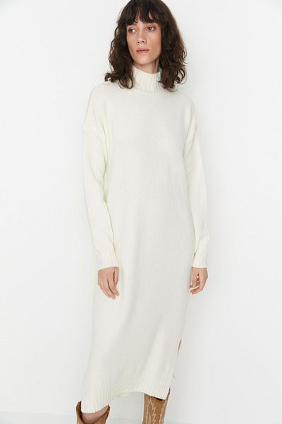 Trendyol Collection Stone Wide Fit Midi kötöttáru puha textúrájú magas gallérú ruha TWOAW23EL0005
