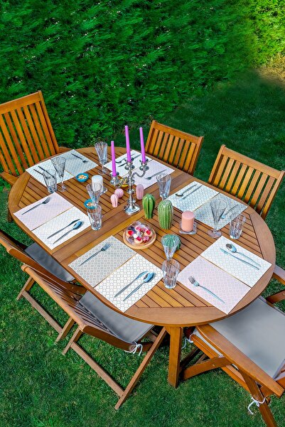 Realhomes 6'lı Pembe Gri Ogea Motifli Dijital Baskılı Dekoratif Sunum Altlığı...