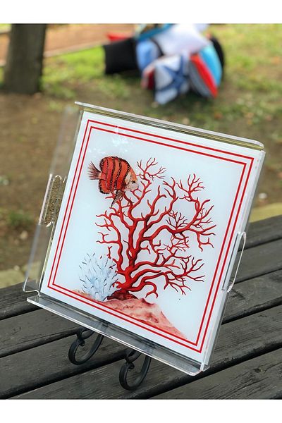 Queen Bee İstanbul Coral Themed Plexiglass Tray