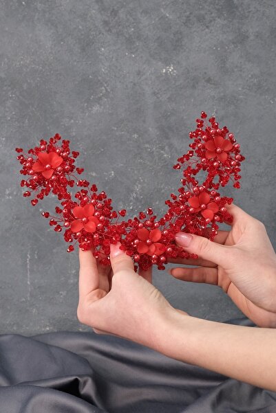 Hobigram Hair Accessory Red Simay Flower Motif Bridal Crown and Hair Turban Accessory – Other Hair Accessories