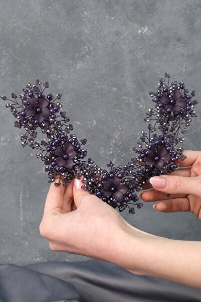 Hobigram Hair Accessory Purple Simay Flower Motif Bridal Tiara and Hair Turban Accessory – Other Hair Accessories –