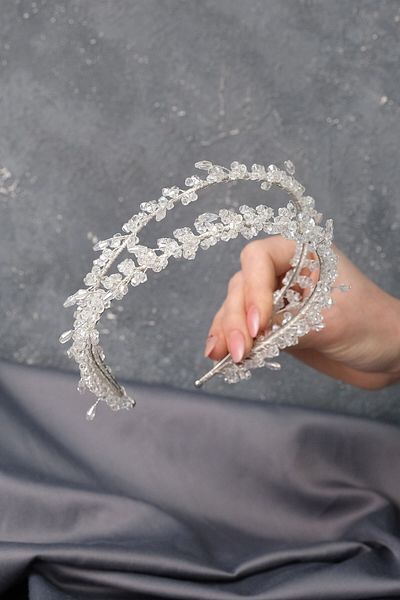 Hobigram إكسسوار شعر تاليا شفاف مزدوج الصفوف مطرز بتيجان هينا للعروس – إكسسوارات شعر أخرى – إكسسوارات شعر أخرى