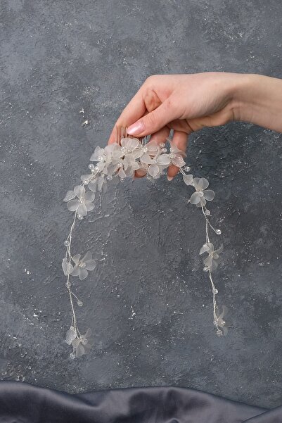 Hobigram Women's Accessory White Mila Flower Branch Motif Bridal Henna Crown – Other Hair Accessories, Stylish Design –