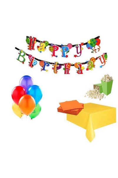 Happyland Rengarenk Doğum Günü Parti Paketi Ekonomik Set Renkli Happy Birthda...