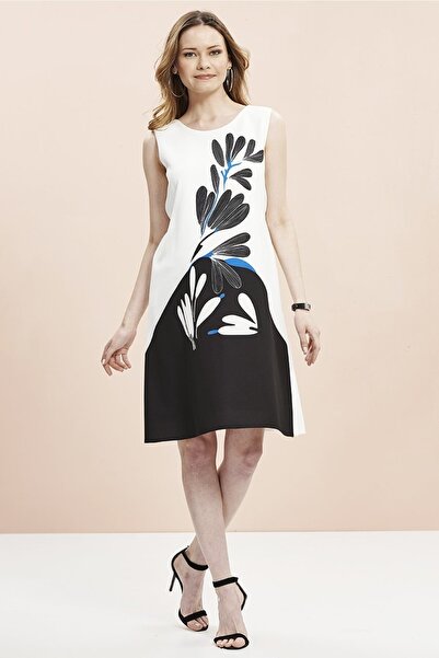 Even Fashion Hamile Giyim فستان حمل قصير أبيض وأسود مطبوع عليه زهور