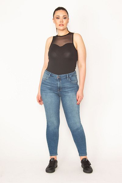 Şans Pantaloni skinny din lycra, albastru, mărime mare, cu 5 buzunare 65n33009
