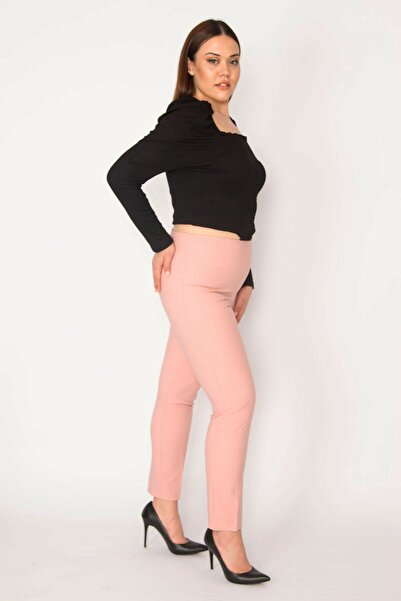 Şans Women's Large Size Pink Side Hidden Zipper Beltless Pants 65n33016